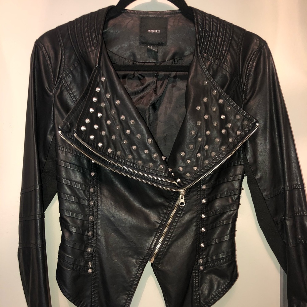 Forever 21 black leather bomber